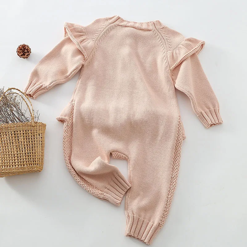 2024 New Autumn Infant Baby Girls Knitting Jumpsuit Long Sleeve Solid Color Korean Style Children Clothes Toddler Baby Bodysuits