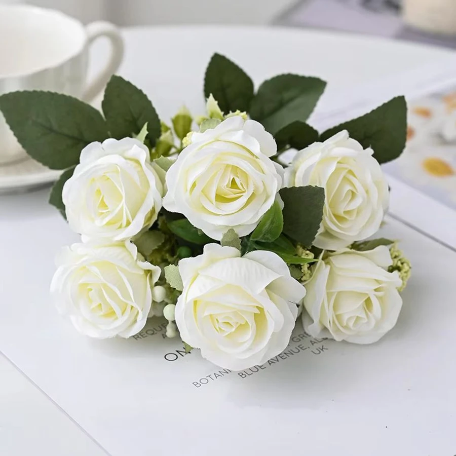 Artificial Flowers Silk Rose Bouquet For Festival Garden Home Table Vase Wedding Bridal Bouquet Decorati Diy Stage Prop Hotsales