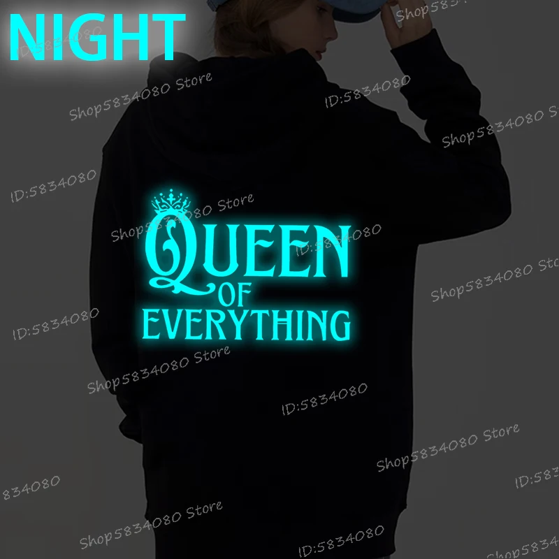 زوجين هوديس مضيئة ملك أي مكان يسار وملكة كل شيء للجنسين ملابس كاجوال يومية النساء الرجال رياضية مقنعين #2