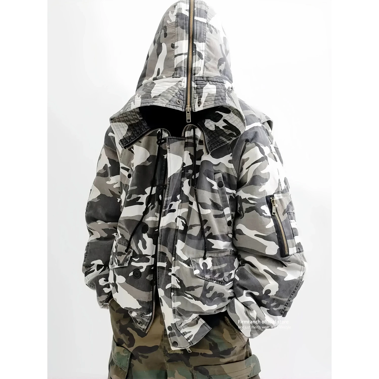 Firmranch 2026 Korean Snow Camouflage Cotton Padded Jacket For Men Women Winter Hooded Thick Bread Coat High Street Outfits
