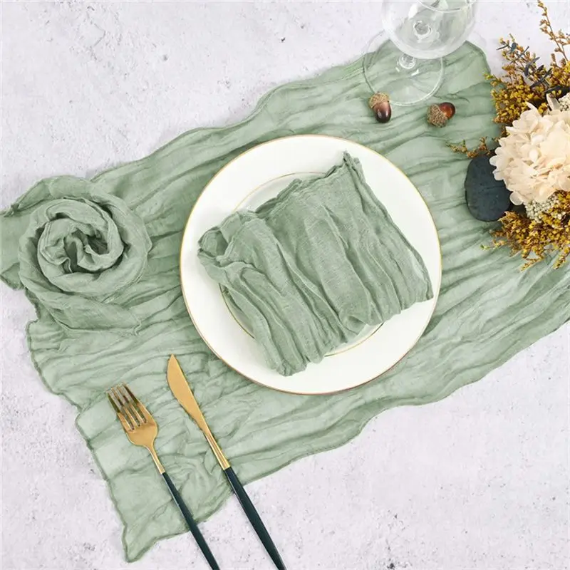 SEWS-6Pack 35X120 Inches Table Runner Cheese Cloth Table Runner For Bridal Baby Shower Wedding Birthday Decoration Green