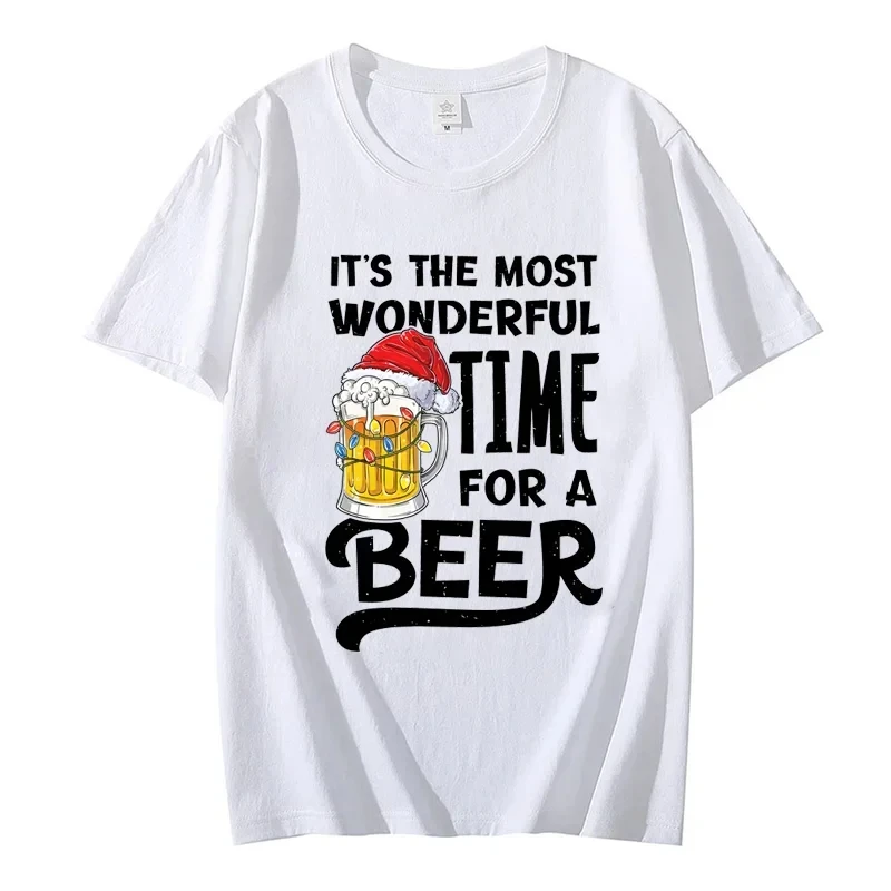 It\'s The Most Wonderful Time for A Beer Shirt Men T-Shirt Christmas Beer Print Tops Women Short Sleeve Oversize Men Brand Tees