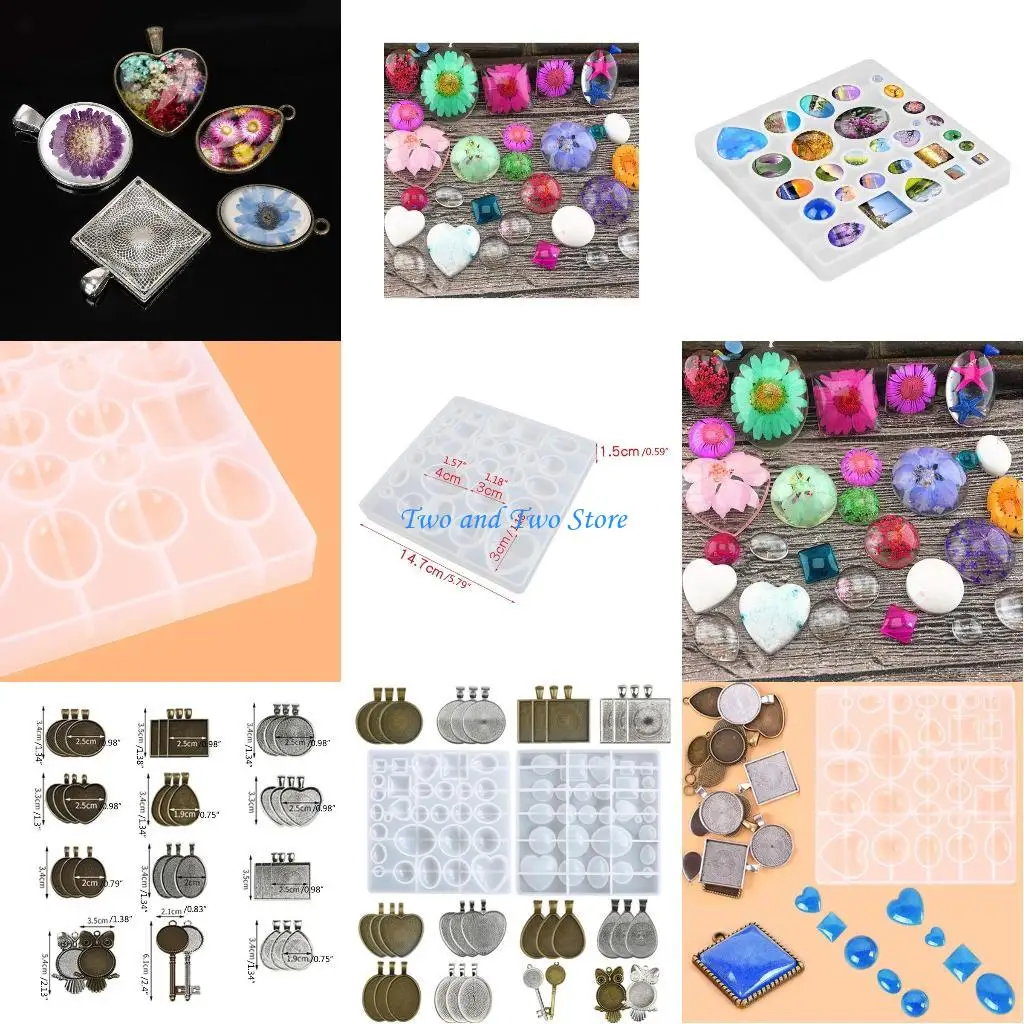 

HX6F Ornaments Silicone Mould UV Epoxy Resin Mold Round Square Heart Teardrop Oval Pendants Resin Casting Mold