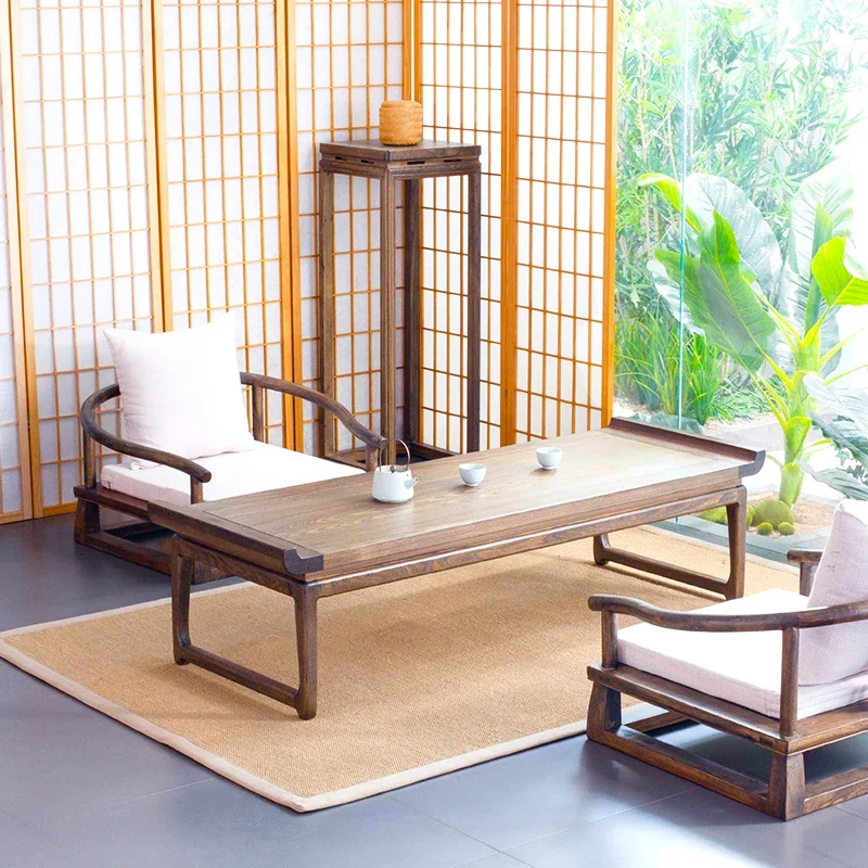Old elm tatami coffee  zen and room  solid wood tea  Japanese bay window low  simple kang