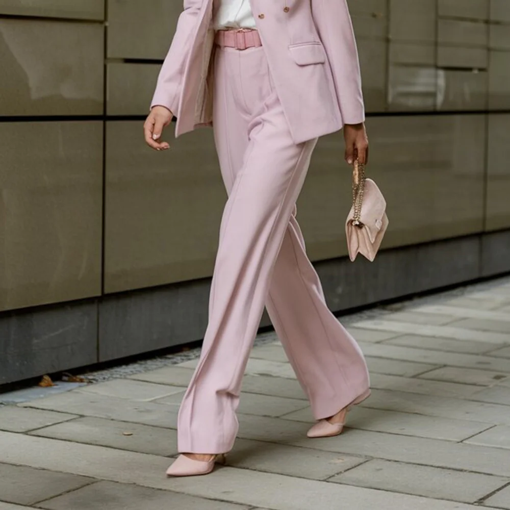 우아한 여성 정장 원버튼 노치 라펠 재킷 팬츠 투피스 세트 여성 의상 스마트 슬림핏 오피스룩 여성복