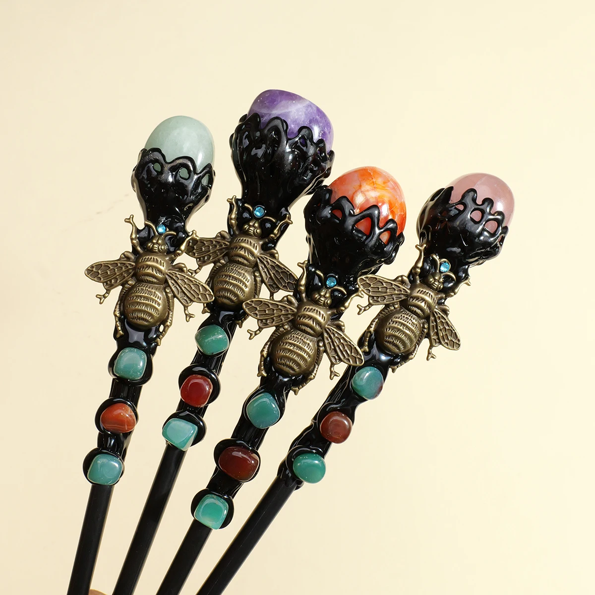 1 قطعة كريستال طبيعي هبط الحجر العسل اكسسوارات الصولجان العصا الدعامة الخشب عصا Hallowmas هدية DIY بها بنفسك اللوازم المنزلية #3