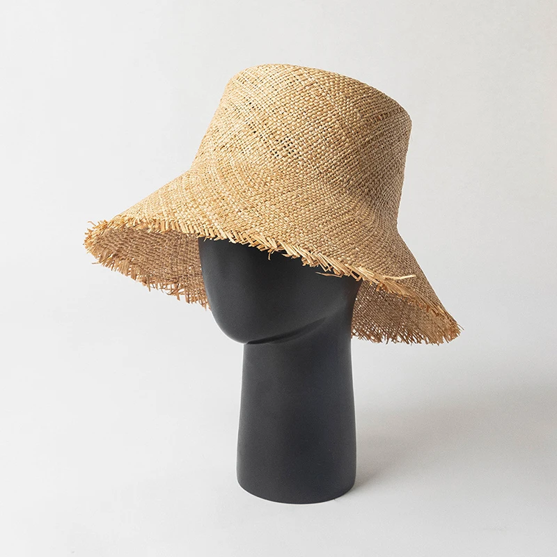 

Summer Fashion Wide Brim Burr Edge Treasured Straw Hat Women Men Elegant Summer Flat-top Straw Hat Bucket Hat Travel Basin Cap