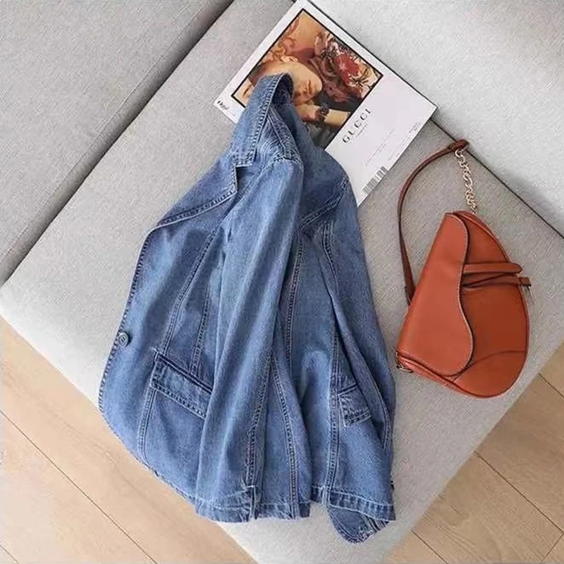 Imagem -04 - Jaqueta de Jeans Vintage Feminina Tops Casuais Blazer Jeans Curto Solto Outwear de Cowboy Feminino Cabolsa Básico Primavera Outono Novo 2023