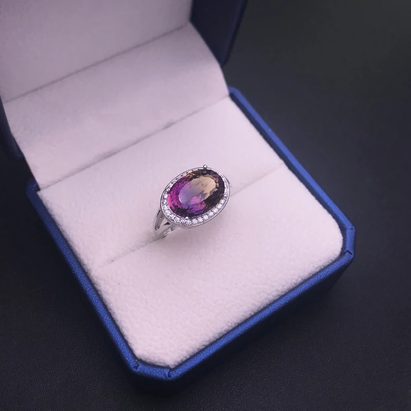 CSJ Elegant Ametrine Rings Sterling 925 Silver Natural Gemstone Bird Nest Cut Women Lady Wedding Engagment Party Gift Box view 2
