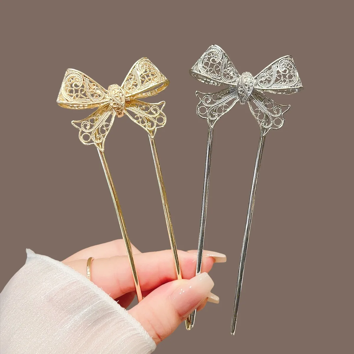 

Корейский стиль, выдолбленные банты, заколки для волос, простые U-образные палочки из сплава для женщин и девочек, изысканные металлические вилки для волос