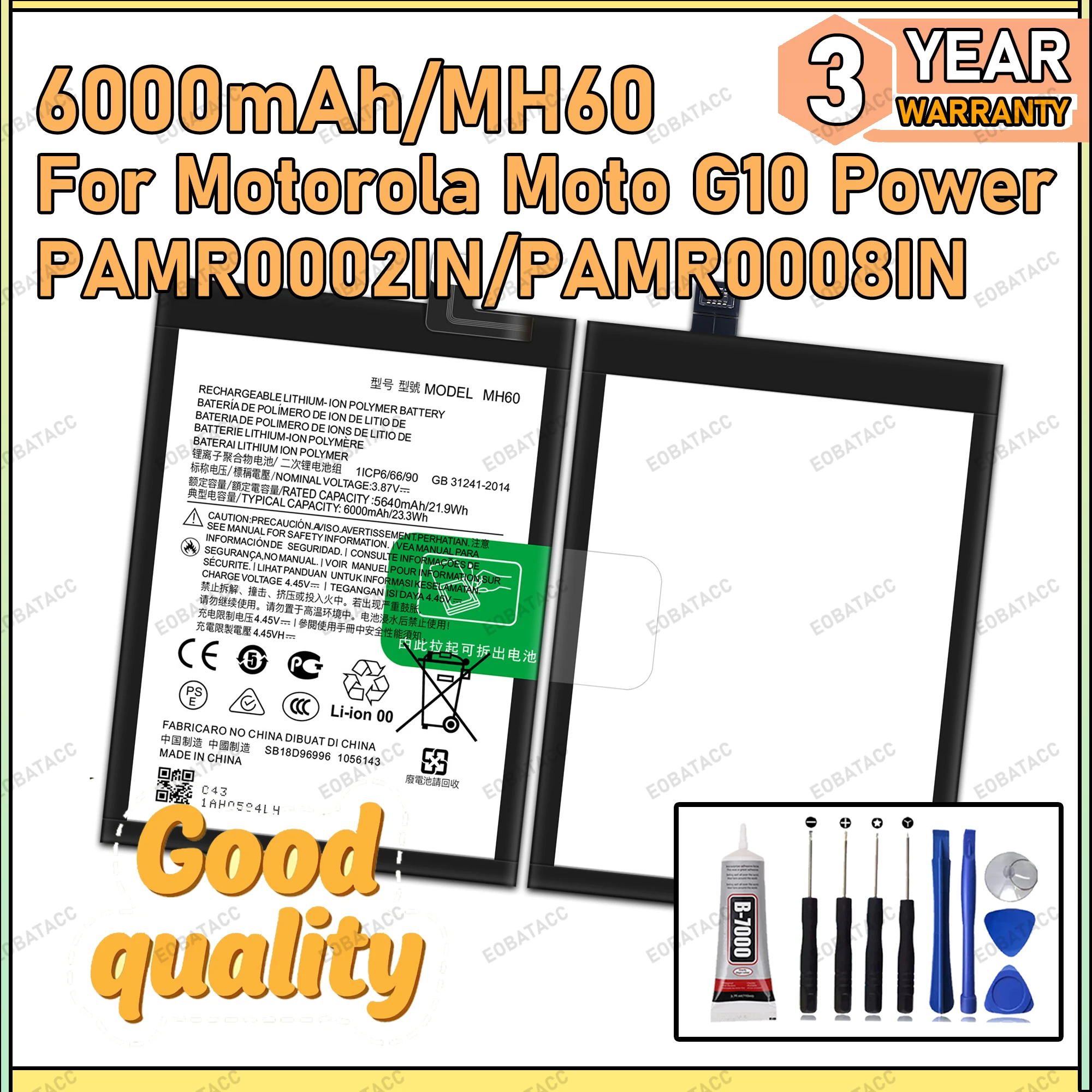 

100% New Zero Cycle MH60 Battery For Motorola Moto G10 Power/PAMR0002IN/PAMR0008IN Bateria Battery+Free Tools