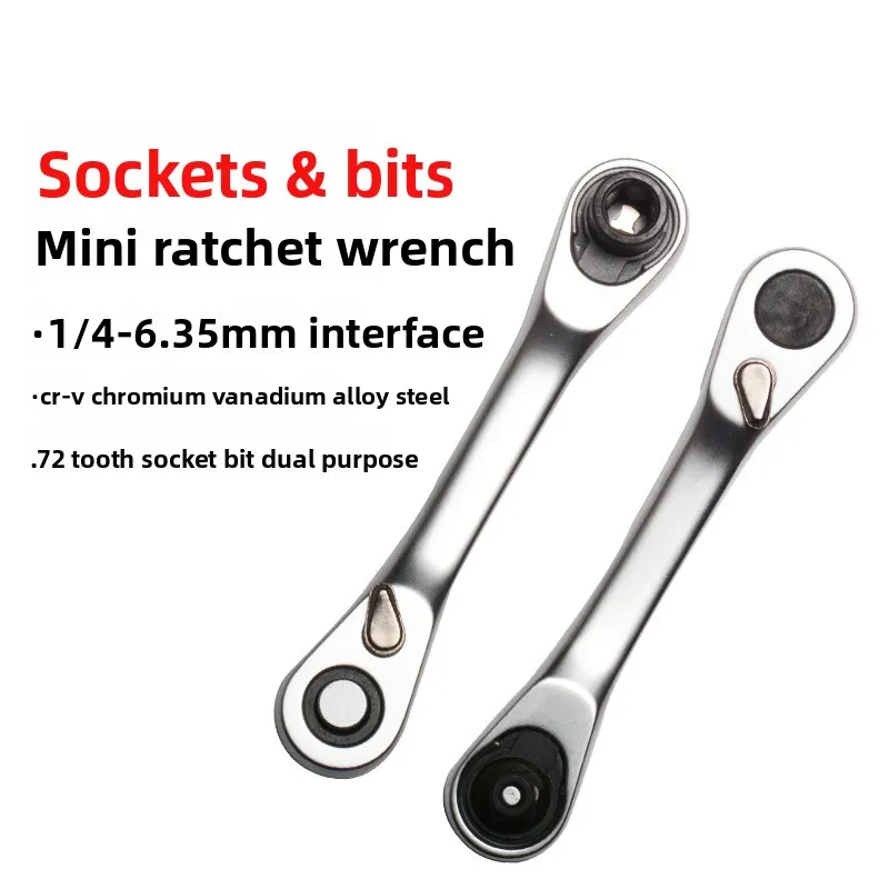 2-in-1 Mini Ratchet Wrench Set 1/4 Inch Quick Release Ratchet with Bit Socket Adapter, 72 Teeth Double Ended Universal Hand T