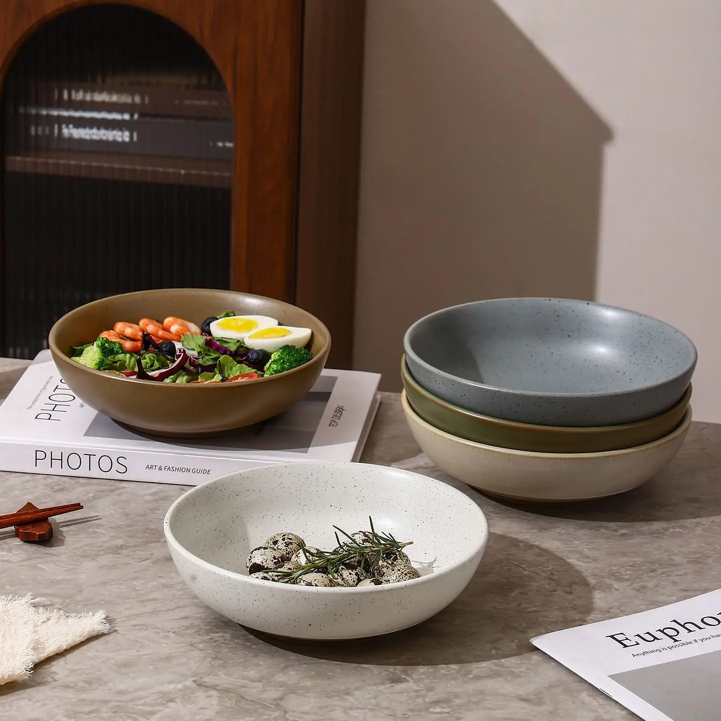 Creative Deep Soup Plate Retro Dish Ceramic Tableware Salad Dessert Bowl