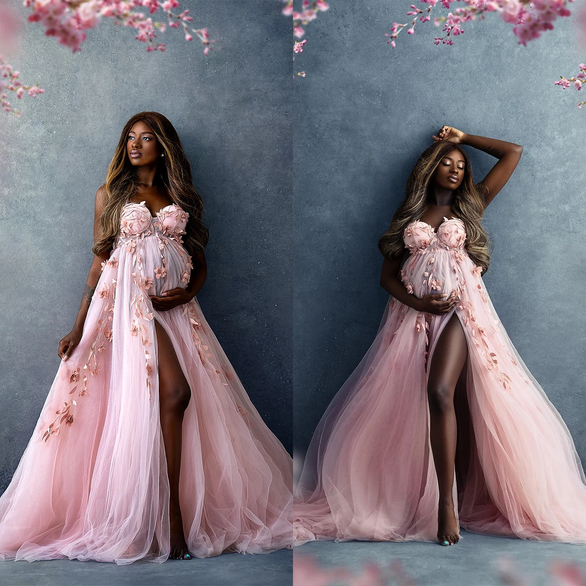 Robes de Rhélégantes en dentelle avec appliques pour séance photo ou baby shower, sur mesure, chérie, train de balayage, robe photo, robe de séance photo