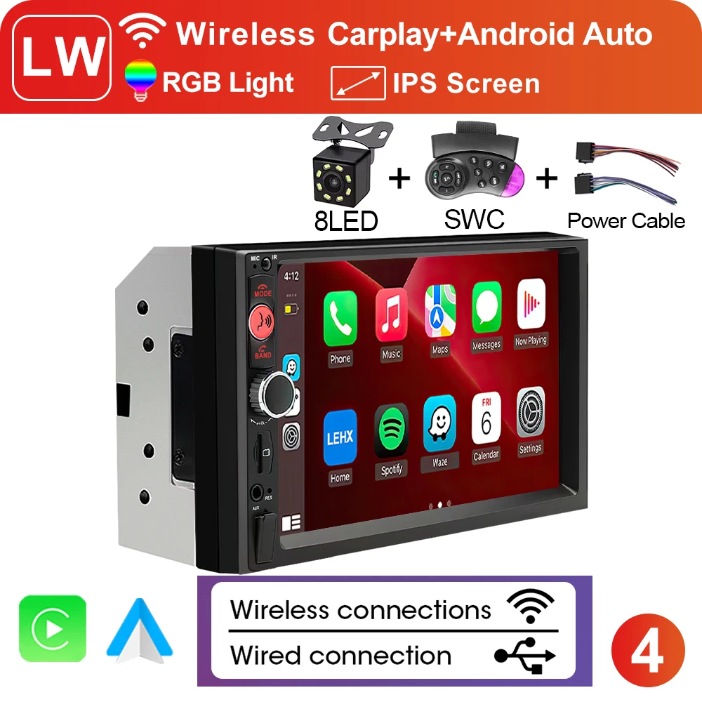XIMA 2Din 7 "IPS Universele Draadloze CarPlay Android Auto Radio Stereo Multimedia Autoaudio FM Ontvanger Spiegel Link monitor