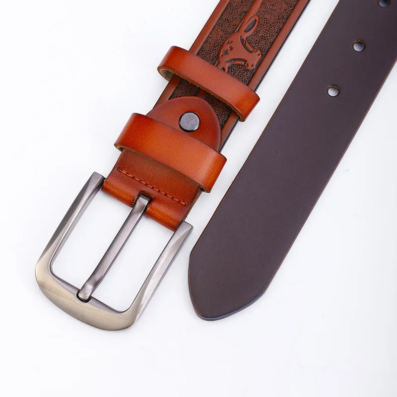 حزام جلد منقوش على الموضة للرجال بإبزيم حديث مناسب للجينز وإكسسوارات الاتجاه اليومي وحزام خصر مضغوط عتيق #6