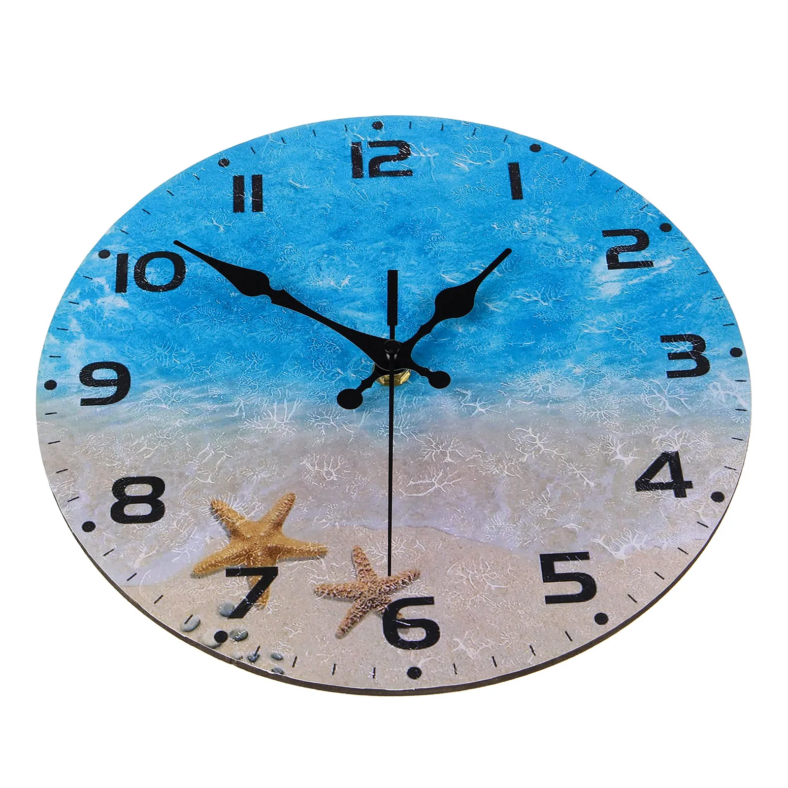 Beach Theme Wall Clock Round Wooden Silent Mute Clock for Bedroom Living Room Decor Nautical Home Decoration Stylish Chic Design
