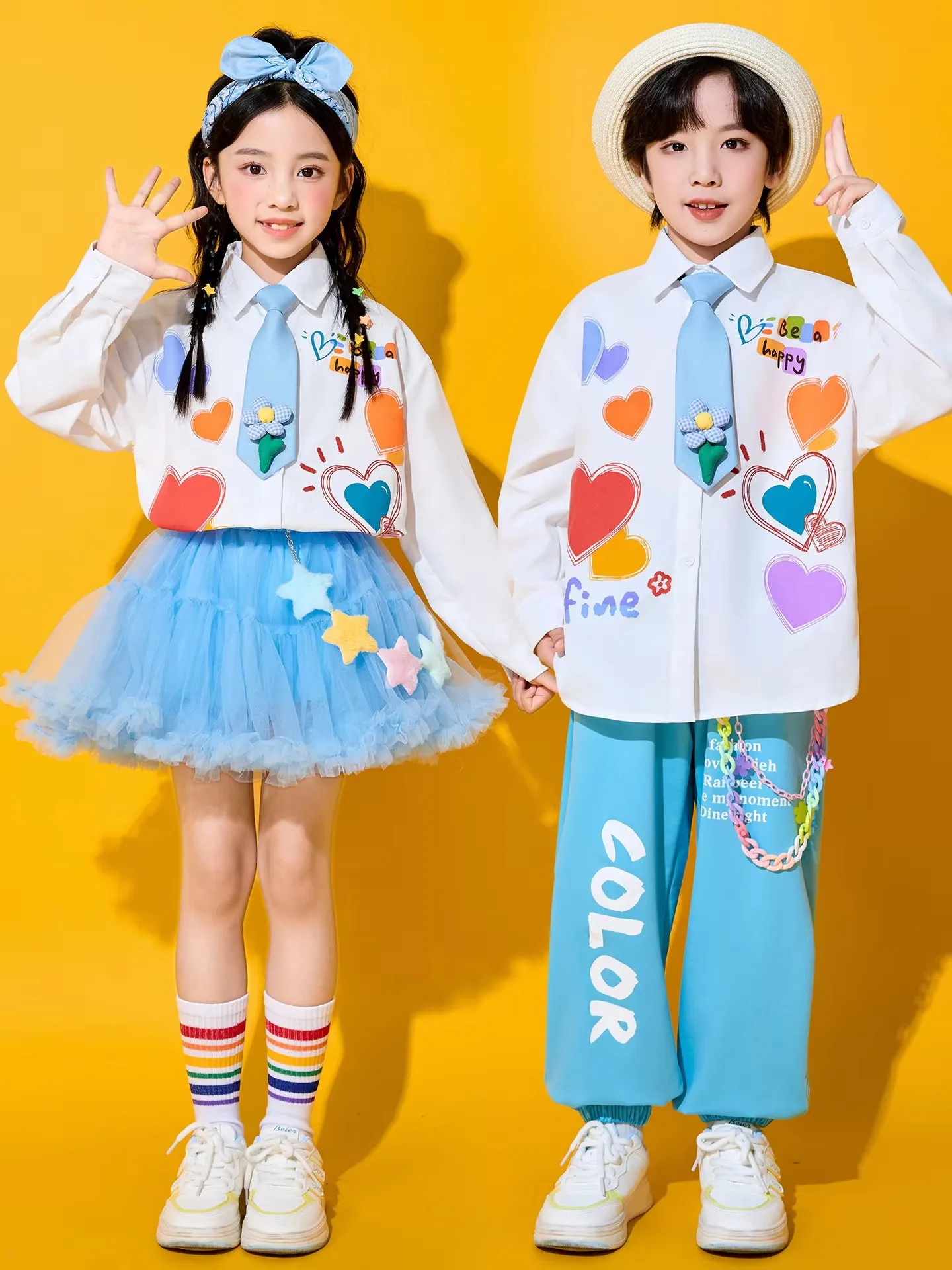 Kids Cheerleading Performance Costume Set ,Unisex Kindergarten Class Uniform, Children‘s Chorus&Dance Recital Outfit for Events