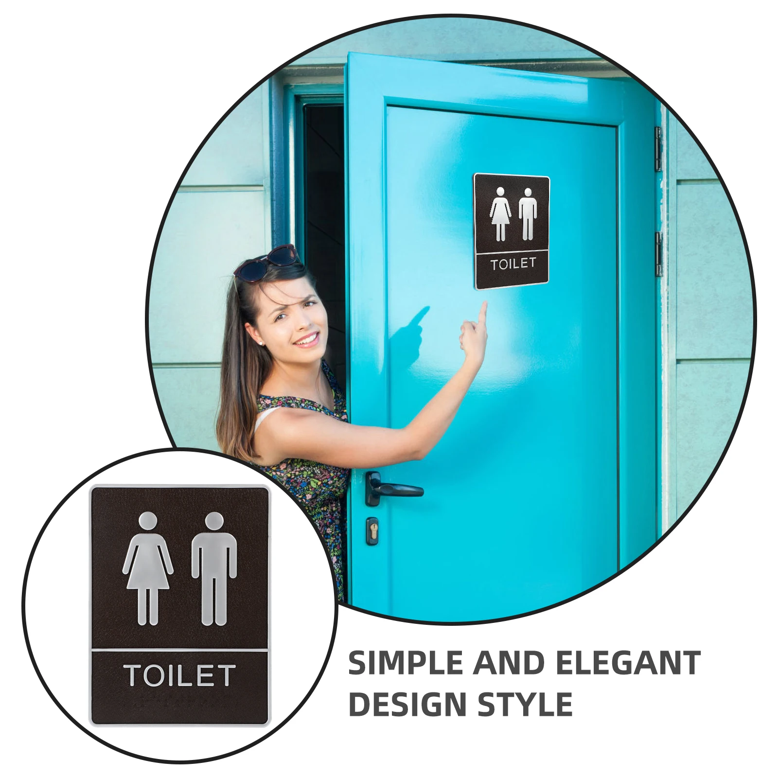 

ABS Material Bathroom Sign Self-Adhesive Clear Restroom Door Sign Black White Pattern Toilet Identification for Home Shop Hotel