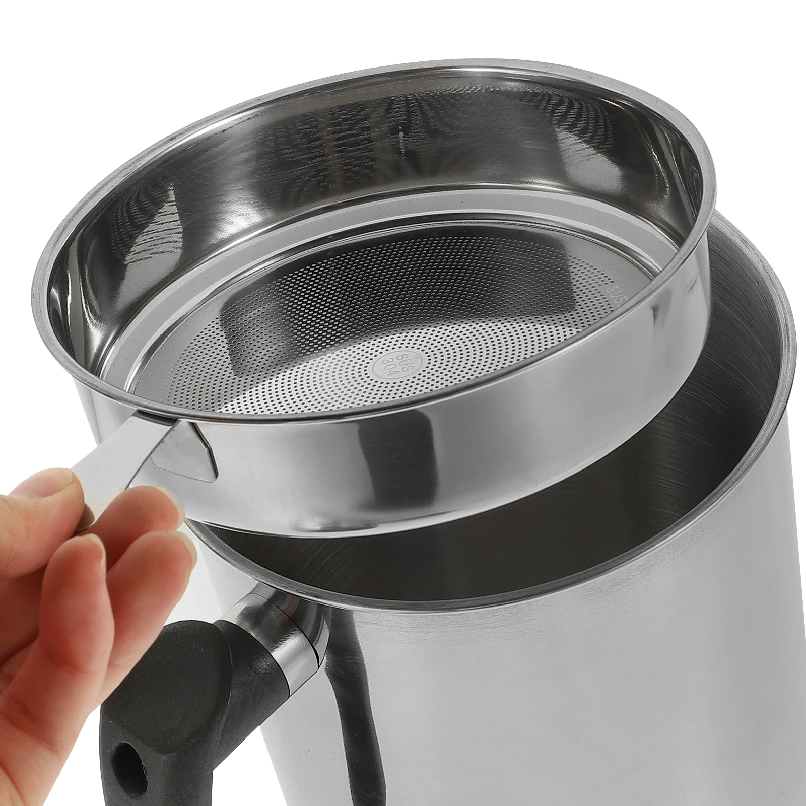 

Stainless Steel Grease Container 2.2L Can With Mesh Strainer Removable For Kitchen Cooking Oil Storage Filtering Grease Spill