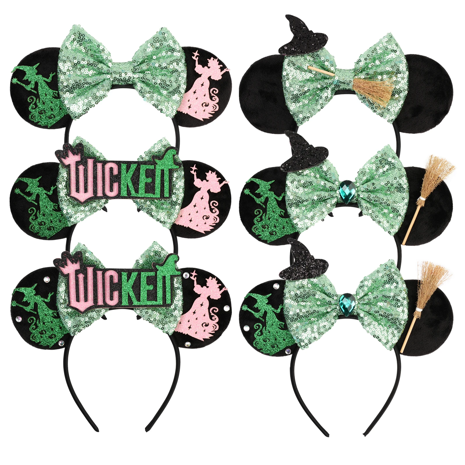 1pc Fun Halloween Hair Hoop Sparkle Bow Broom Decoration Girl Party Festival Theme Park Wear Gift Women Hair Accessories
