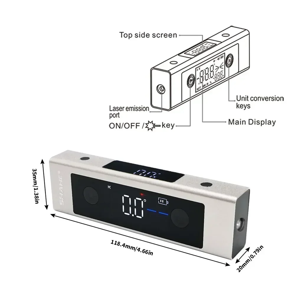 Imagem -02 - Shahe-digital Inclinômetro Ângulo Medida Régua Laser Bi-direcional Luz Vermelha Marcação Dual Screen Angle Finder