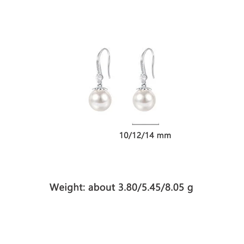 Korean S999 Sterling Silver Pendant Earrings for Women Fashionable Pearl & Zircon Dangle Earrings Pure Silver Ear Hooks