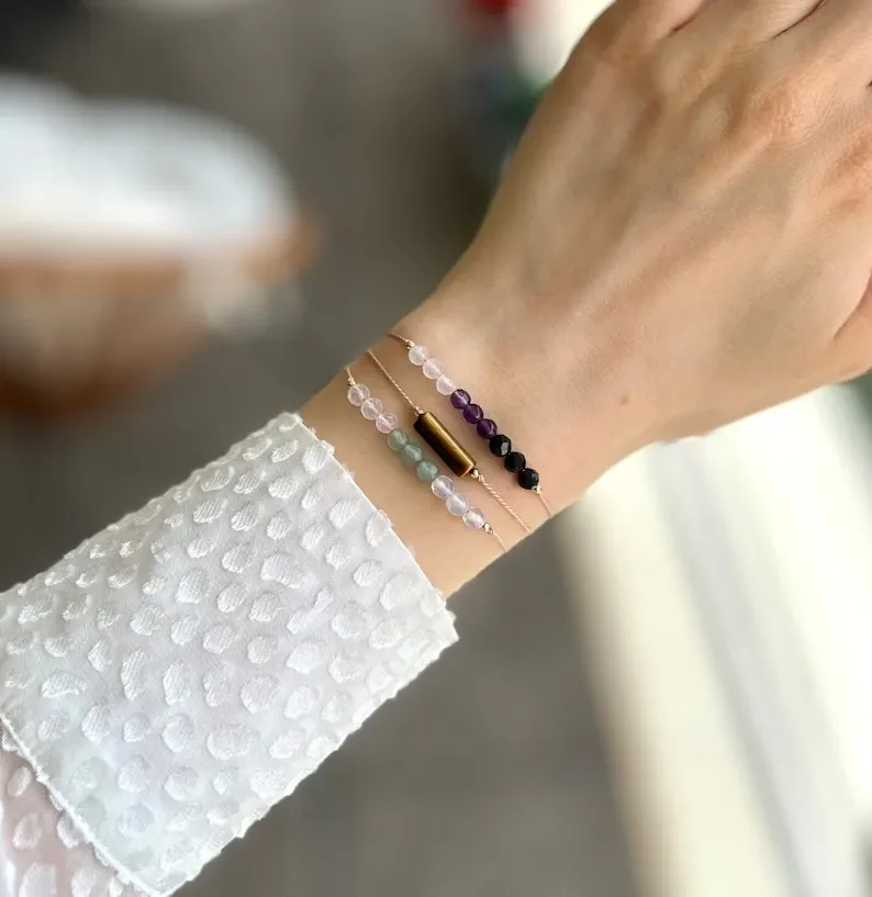 طقم سوار مصنوع يدويًا لتخفيف القلق ، التراص ، تقليل التوتر ، بلورات الشفاء