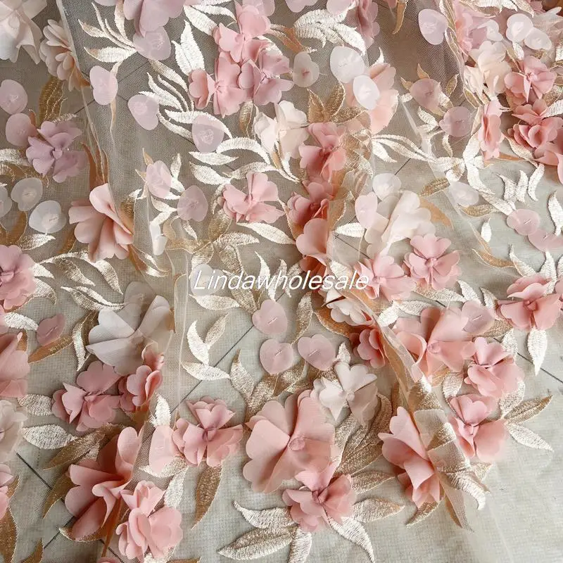 Lace Chiffon flower fabric,net yarn 3D Lace wedding dress fabric, Embroidered skirt material,sewing accessories