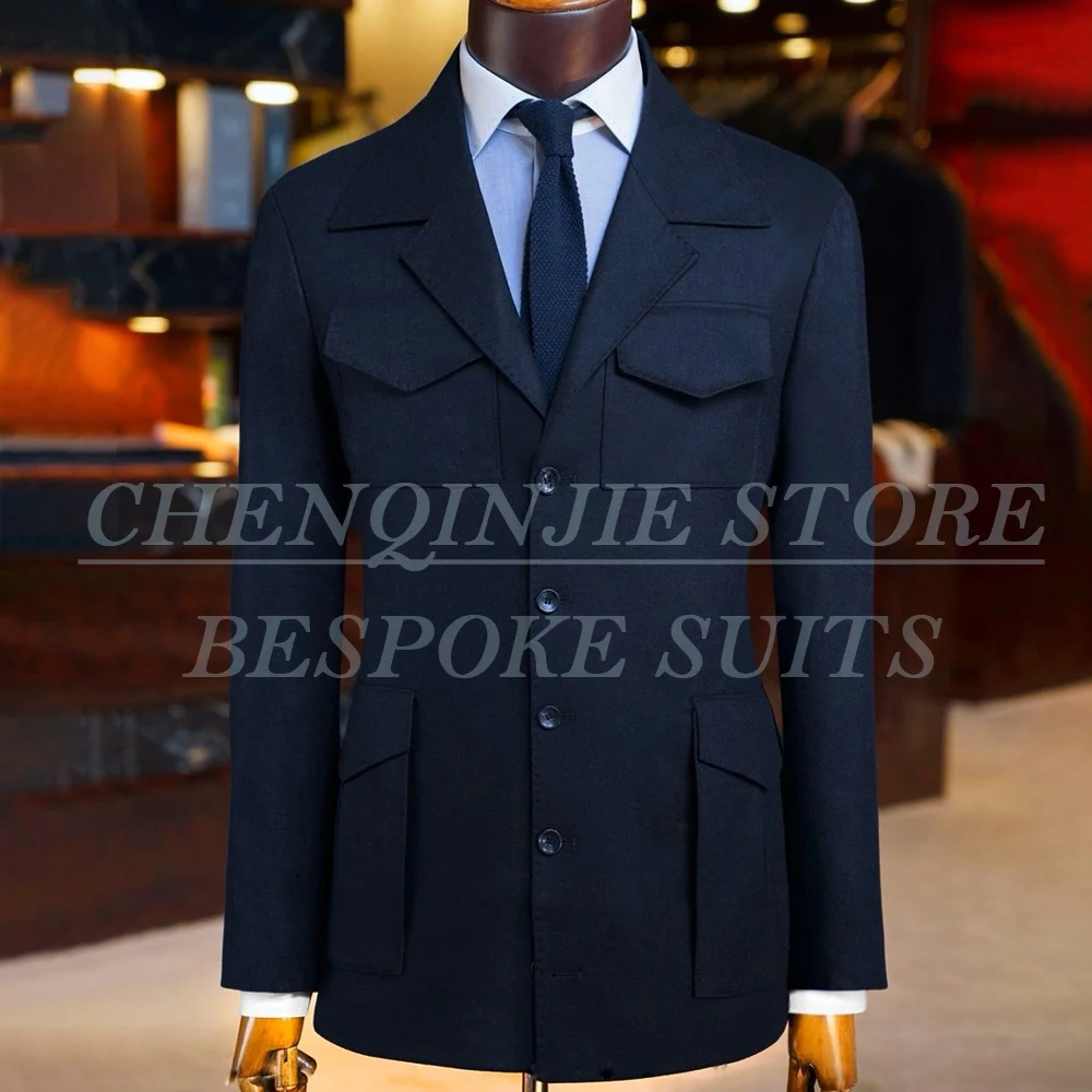 

Элегантные темно-синие мужские костюмы, модные однотонные однобортные однобортные костюмы с лацканами, приталенный деловой костюм из двух предметов, куртка, брюки, наряды