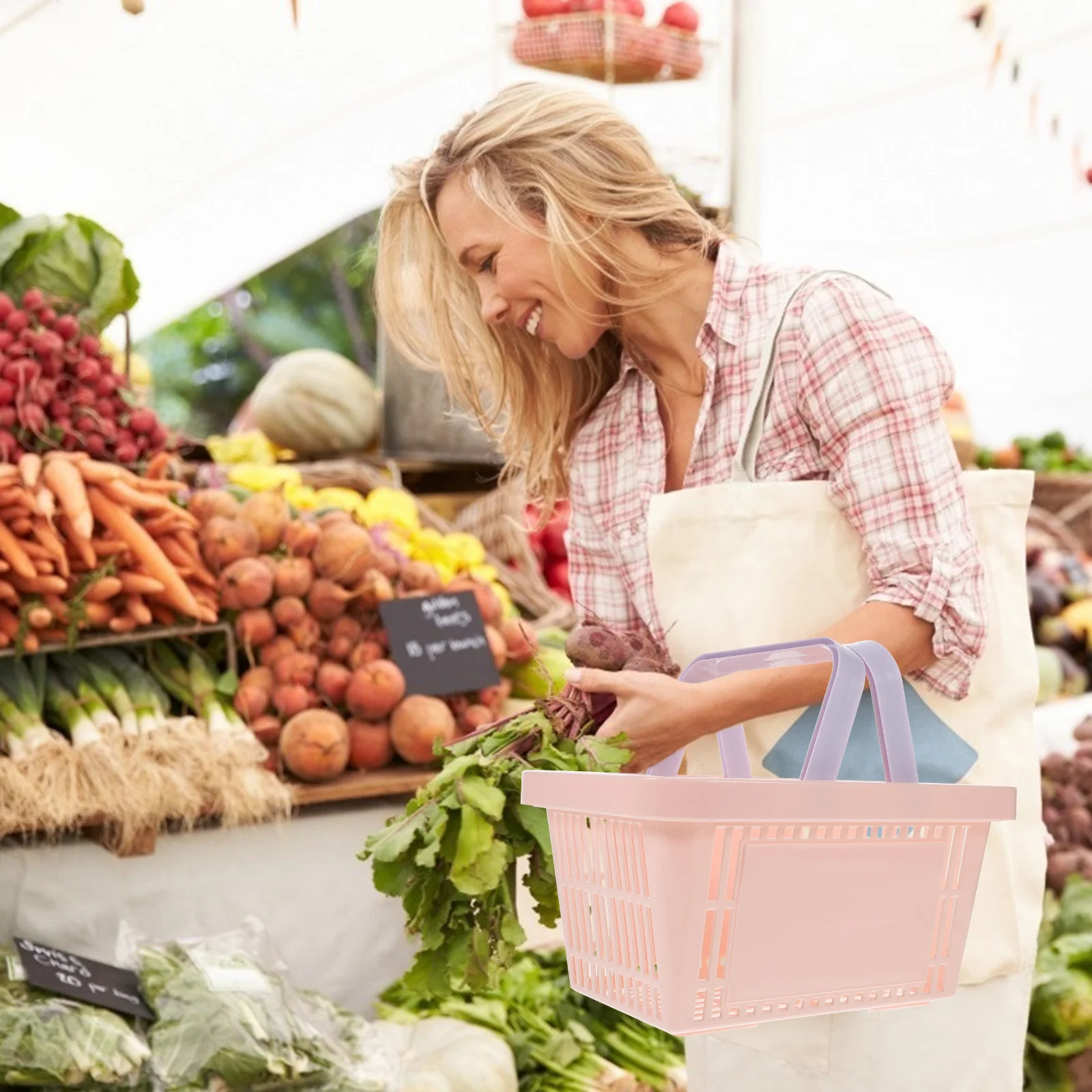 Cestino portaoggetti Organizzatore da tavolo multifunzione portatile Cestino di plastica portatile per frutta Verdura Snack Supermercato