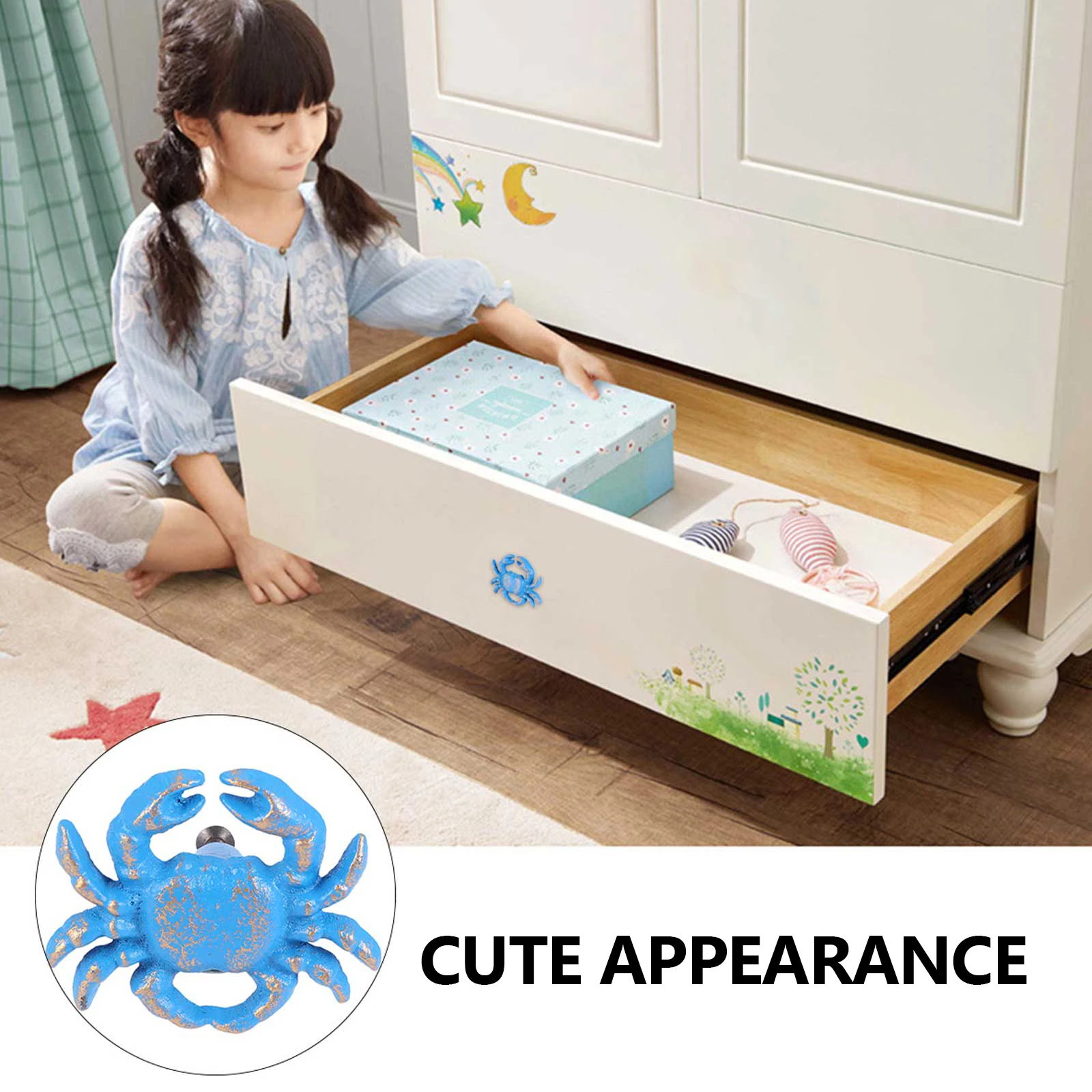 

Sky-Blue Ocean Design Drawer Knob Creative Cast Iron Handle Single Hole for Cabinet Door Dresser Furniture Modern Pull Handle