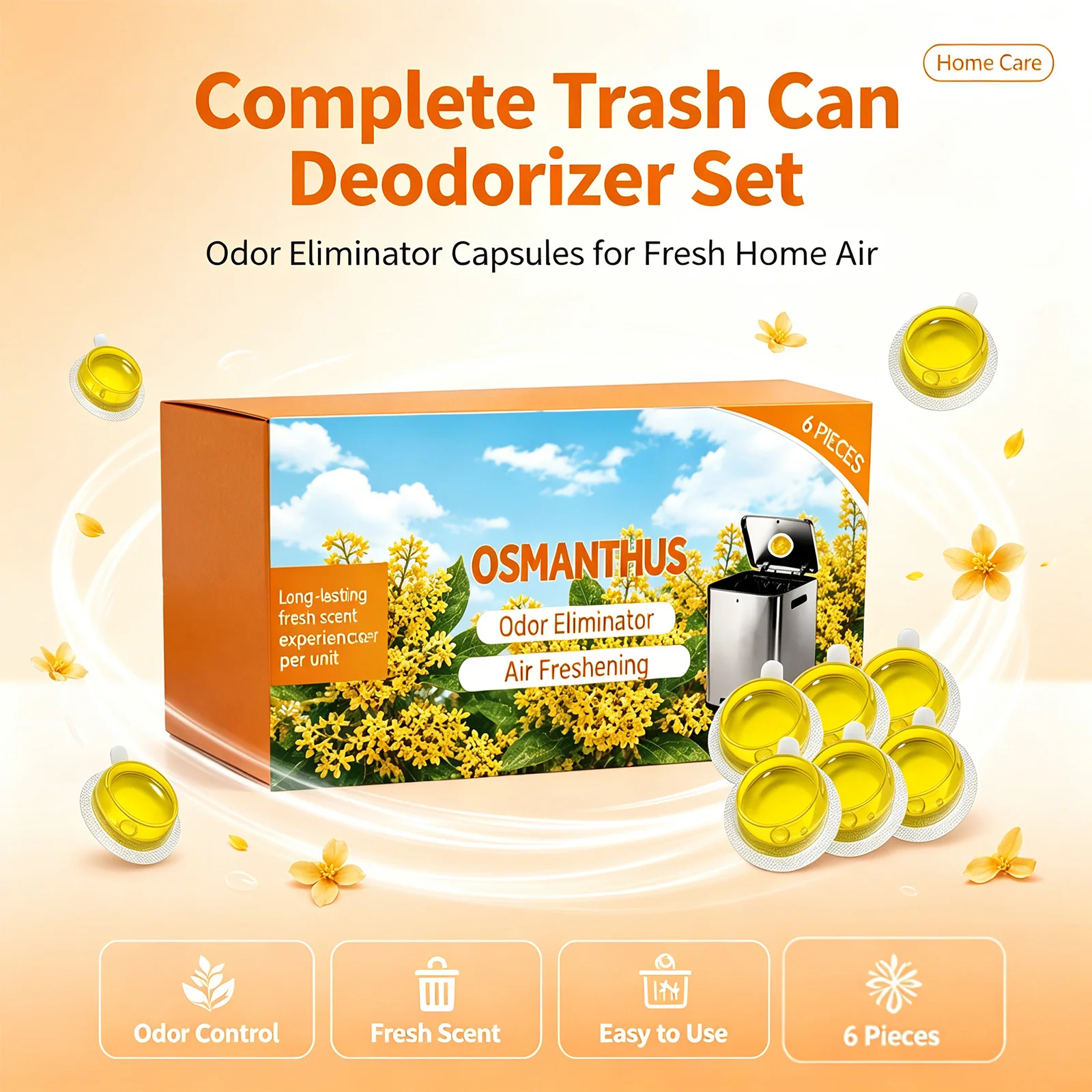 6x Osmanthus Trash Can Deodorizer Eliminate Unpleasant Odor Long Lasting Fresh Scent Air Freshener Sticker for Kitchen Bathroom