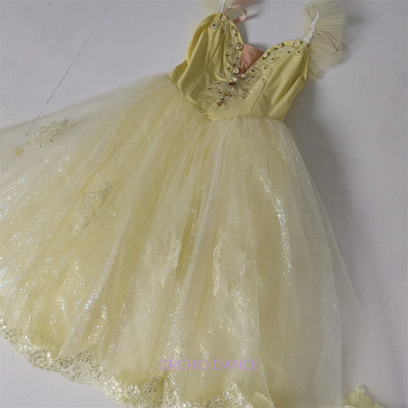 ขายร้อนเด็กผู้หญิงเด็กผู้หญิงผู้ใหญ่สวมใส่สีเหลืองบัลเล่ต์ Tutu เครื่องแต่งกาย