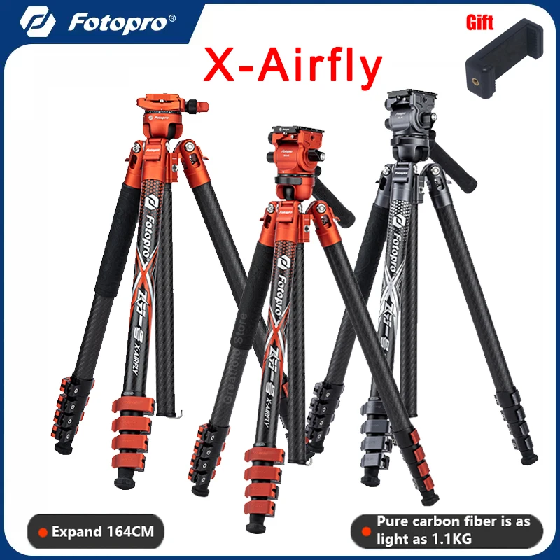 Fotopro X-Airfly Carbon Fiber Travel Tripod Quick Release Tripod Extend w/ 1/4 Screw w/ Ballhead Replacement For DSLR Camera