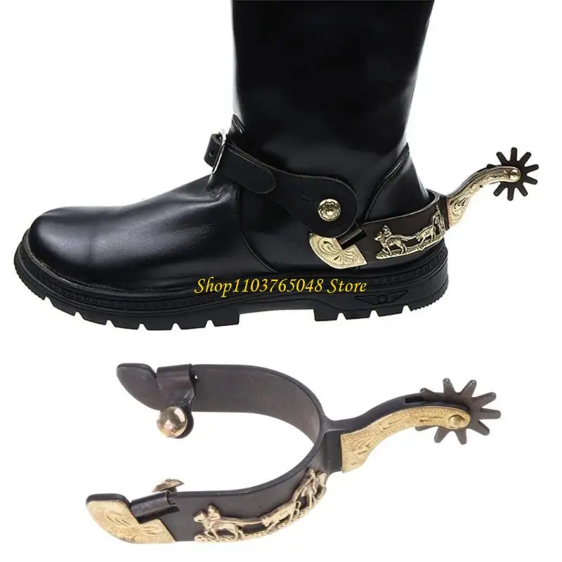 Hand Carved Horse Spur Replacement Mild Steel Western Cowboy Spur Mens Roping Spur Competition Equipments Easy to Use