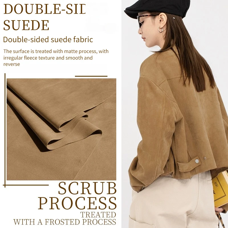 Double-sided Suede Fabric By The Meter for Coat Hoodie Jackets Pants Diy Sewing 4 Sides Elastic Cloth Soft Warm Wearable Plain