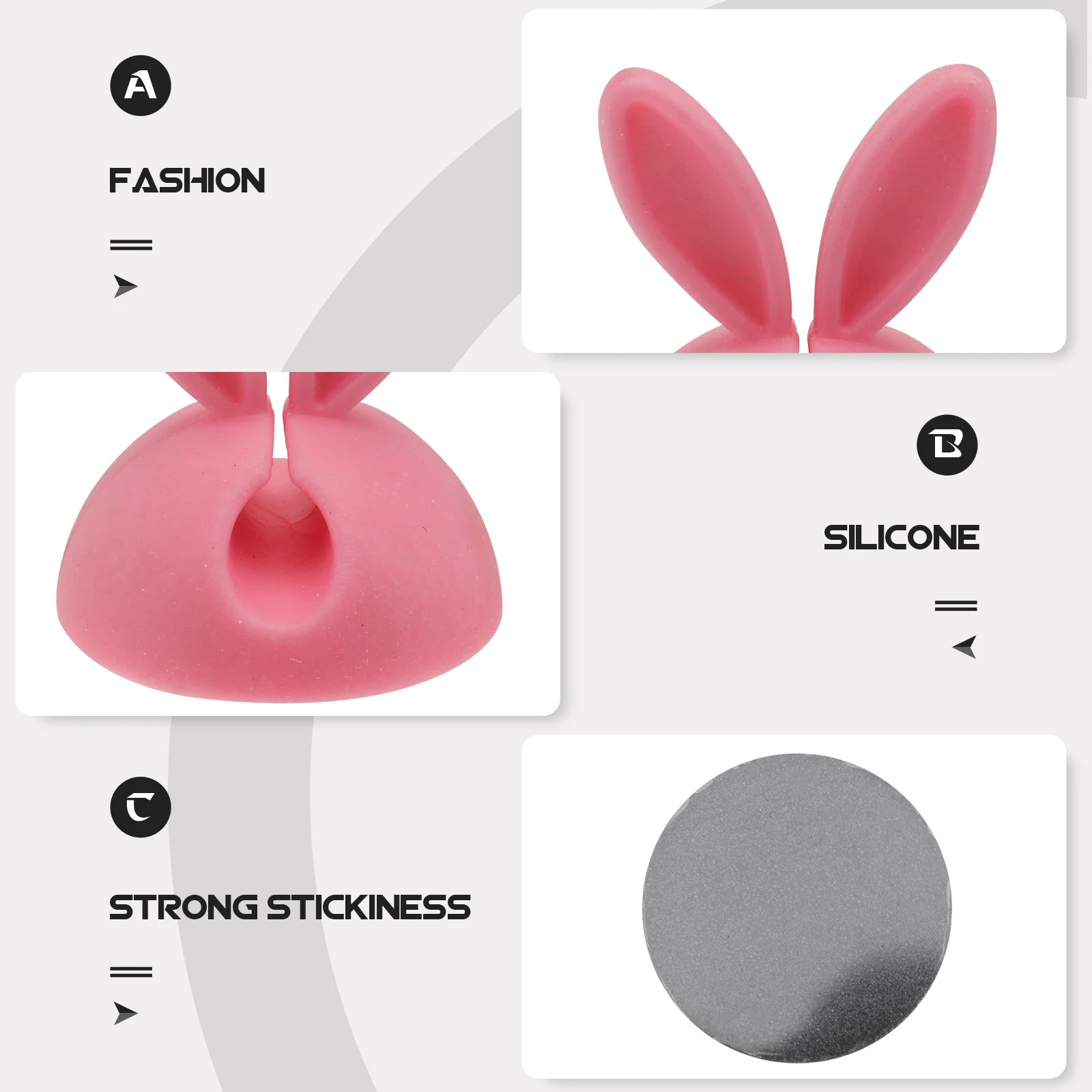 

4Pcs Silicone Wire Clip Organizer - Desktop Cable Management with Rabbit Ear Design for Chargers Headphones in Pink