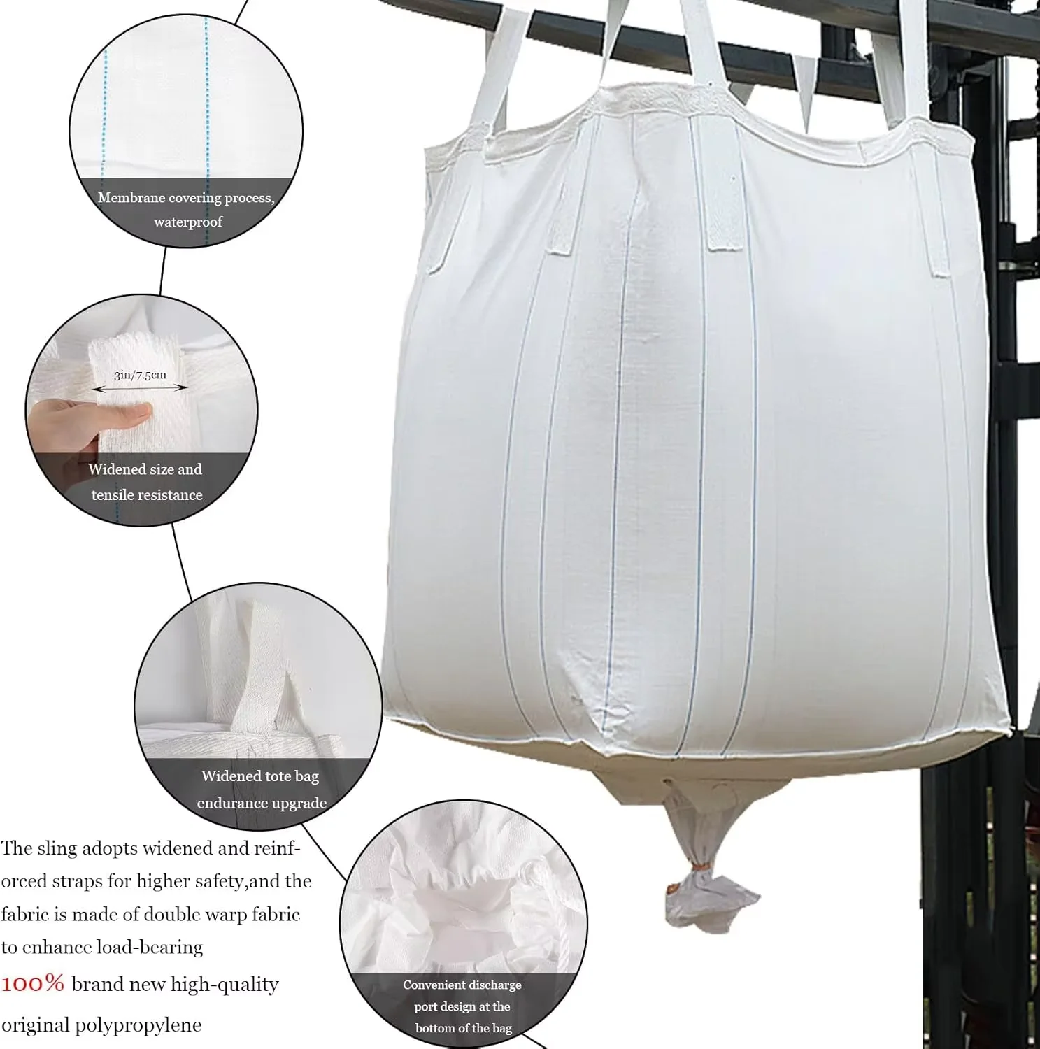 Custom Size 1-2 Ton Capacity FIBC PP Bag 90x90x110cm Flexo Printed White Loop Option Safety Factor 5:1 Directly From China