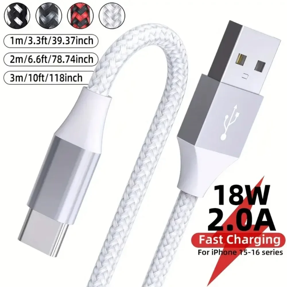 Braided 18W USB C Cable Fast Charging 2A Phone Charger Data Cord For iPhone Xiaomi Huawei 1m/2m/3m USB Type C Quick Charge Wire