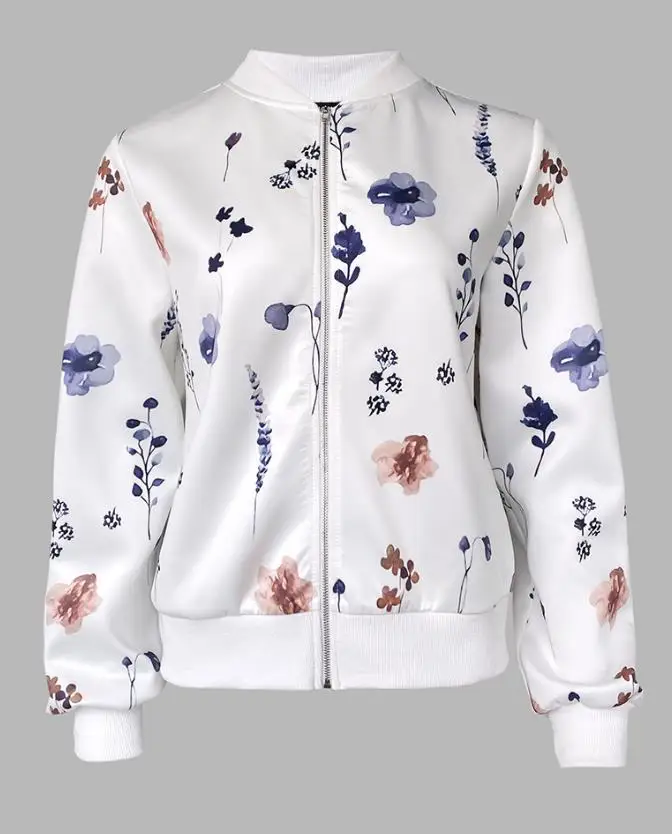 Female Wear Plants Print Long Sleeve Casual Zipper Baseball Coat Daily Clothing 2025 Autumn Vacation Women's Fashion Jacket