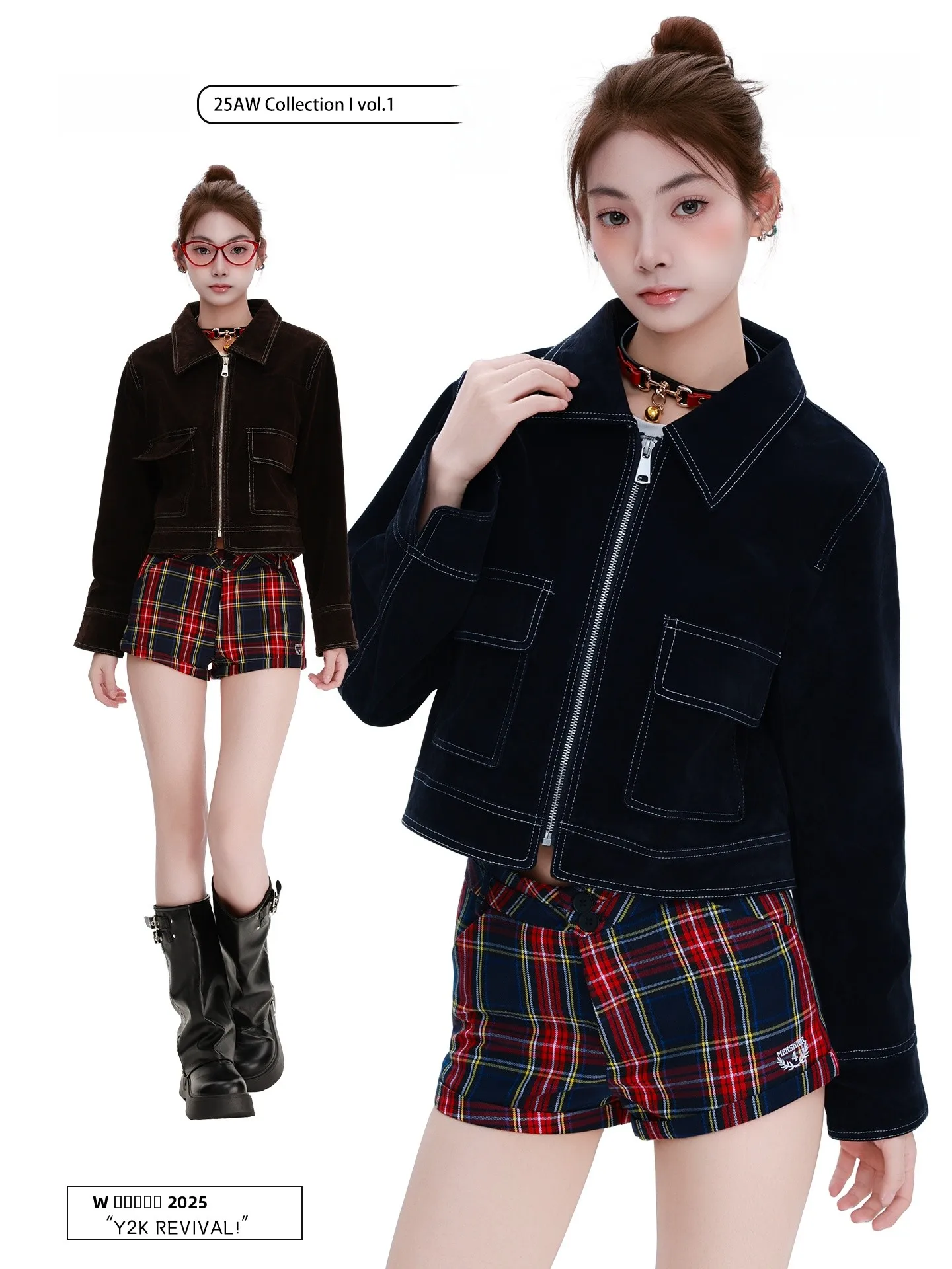 

PBB American Street Sle ort Denim Jaet Women's Sweet Cool Retro Silhouette Cut Outerwear Trendy Straight Tube pe