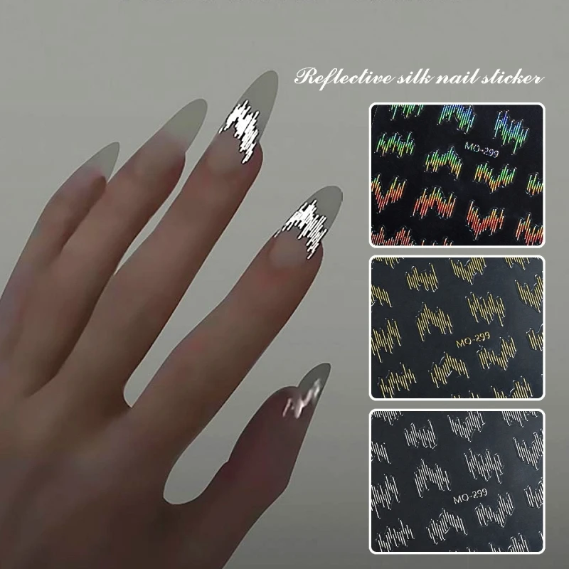 

Светоотражающие шелковые наклейки для ногтей, 3D блестящие золотые и серебряные лазерные блестящие линии, рельефные блестящие длинные тонкие наклейки