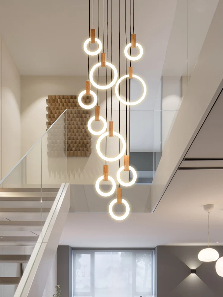 

Modern LED Chandelier Staircase Hang Ceiling Lights for Living Room Wooden Lighting Fixtures Hanging Lights Dining Pendant Lamps