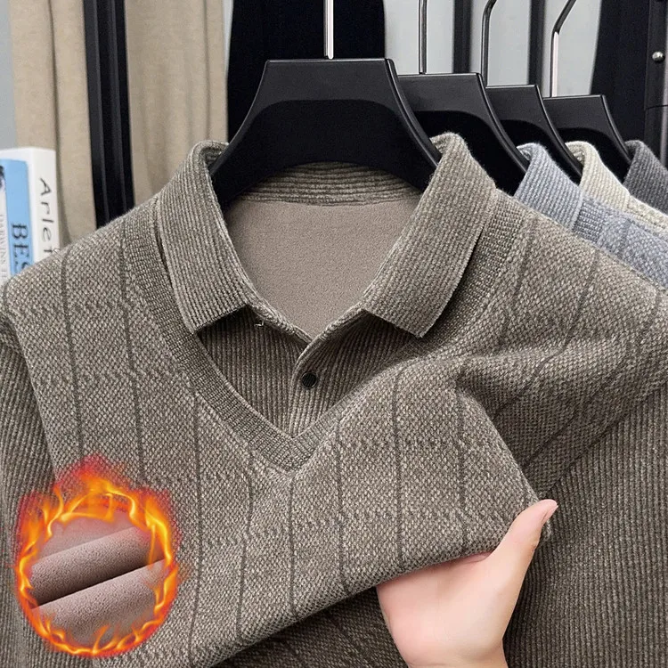 

Мужской свитер Thiened Fce из вязаного велюра с воротником-стойкой, цельный, на зиму, базовый слой, новинка 2025, повседневная носка, полиэстер...