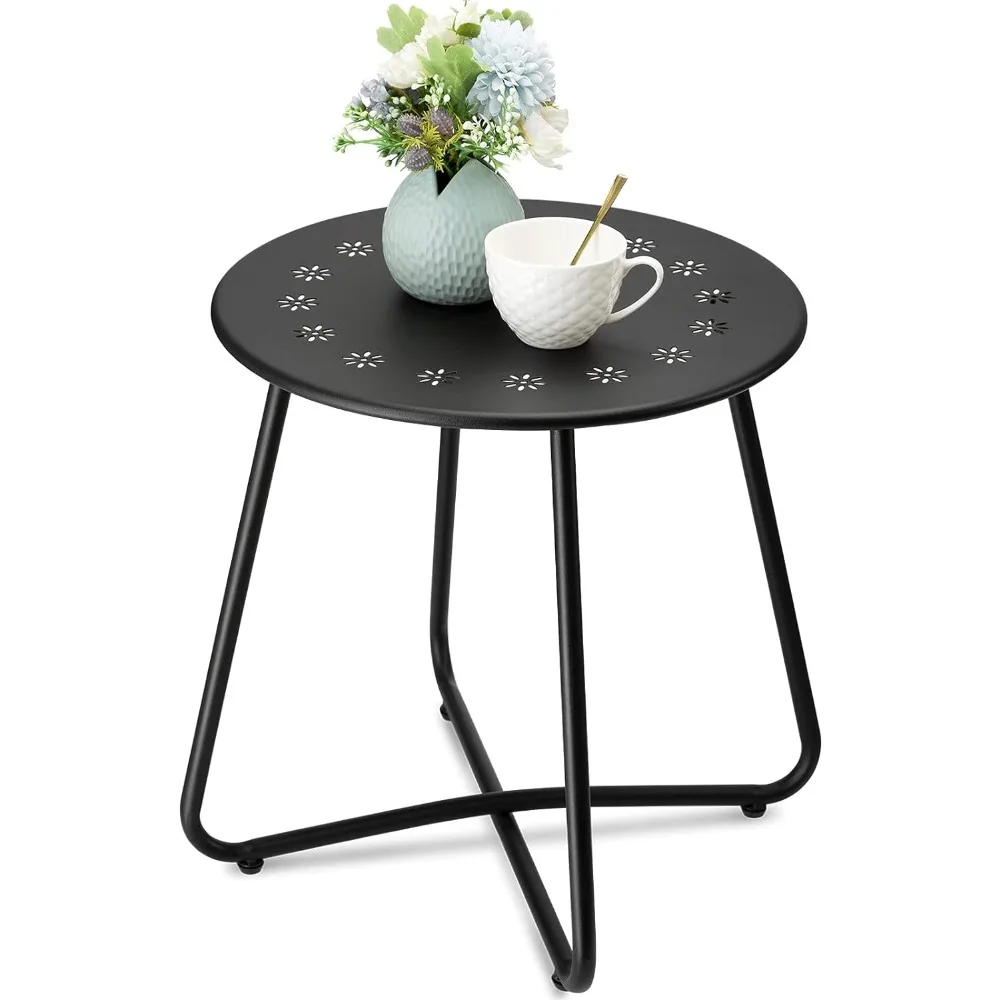 

danpinera Outdoor Side Tables with Flower Cut Outs Weather Resistant Steel Patio Side Table,Small Round Outdoor End Table