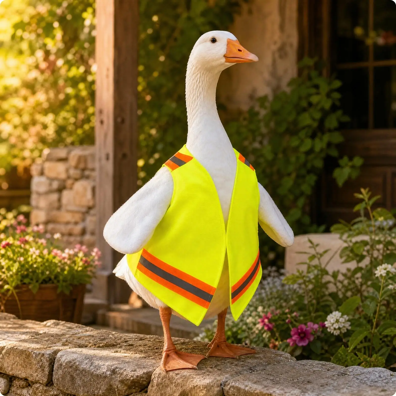 High Visibility Goose Vest for Halloween Outdoor Yard Art Reflective Polyester Costume for Porch Statue Fluorescent Decor