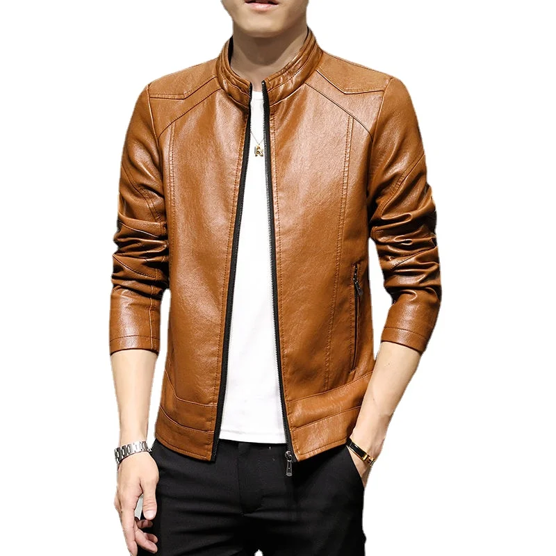 

Slim Fit Stand Collar Mens Fashion Leather Jacket Casual Business Leather Jacket Men's Leather Jacket Top Clothing Trend Jackets