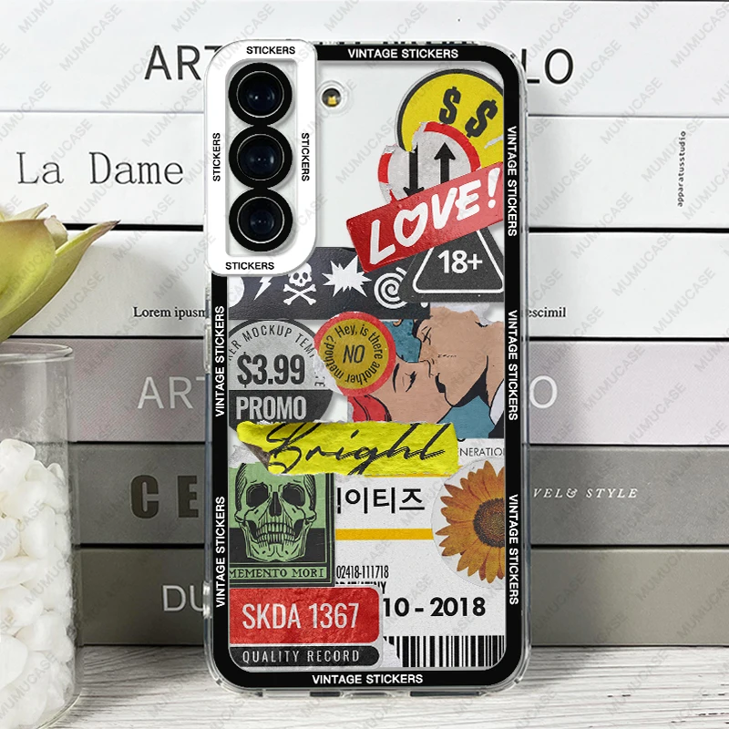 Case For Samsung Galaxy S25 S24 S20 S21 FE S22 S23 Ultra A13 A33 A50 A52 A53 A73 A54 A14 Soft Cover Old vintage stickers