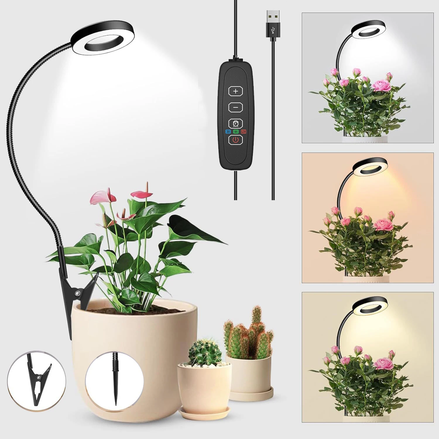 

Светильники для выращивания комнатных растений, 48 светодиодов, лампа полного спектра для выращивания растений, с автоматическим таймером 3/9/12 часов, фиксированное основание с зажимом/подключанием